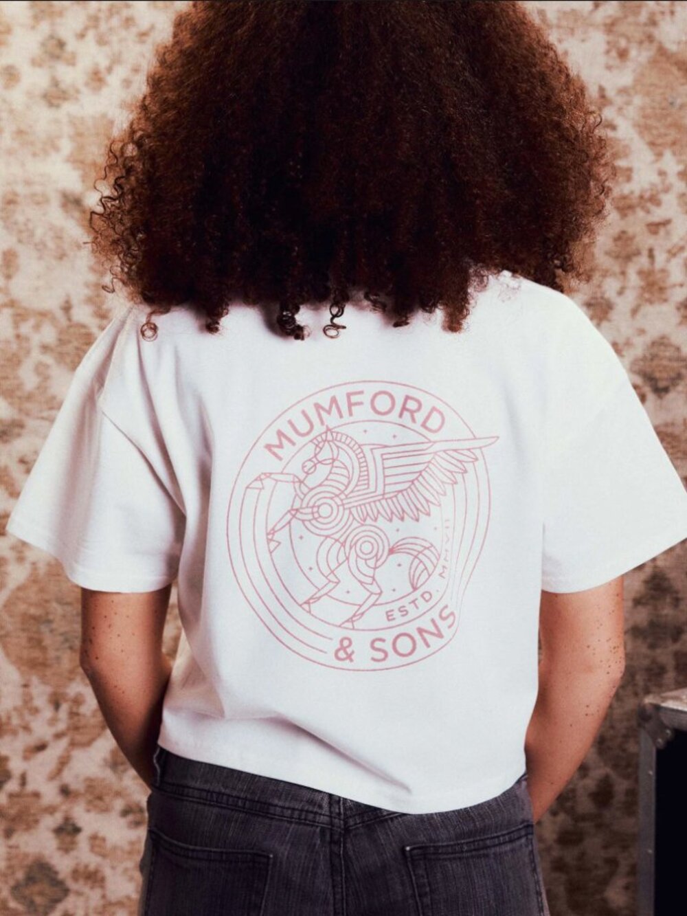 Mumford and Sons Off-White Wings Pegasus Crop Tee 100% Cotton